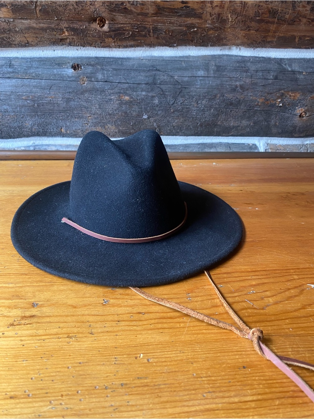 Brixton Black Wide-Brim Felt Hat with Brown Leather Band 54cm/ 6 3/4